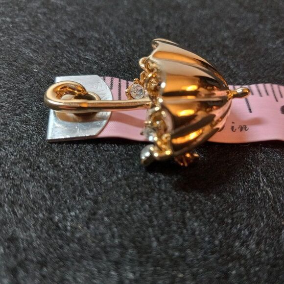 Umbrella with Rhinestone Rain Drops Gold Tone Metal Brooch Cottagecore Grandmaco - Picture 6 of 6